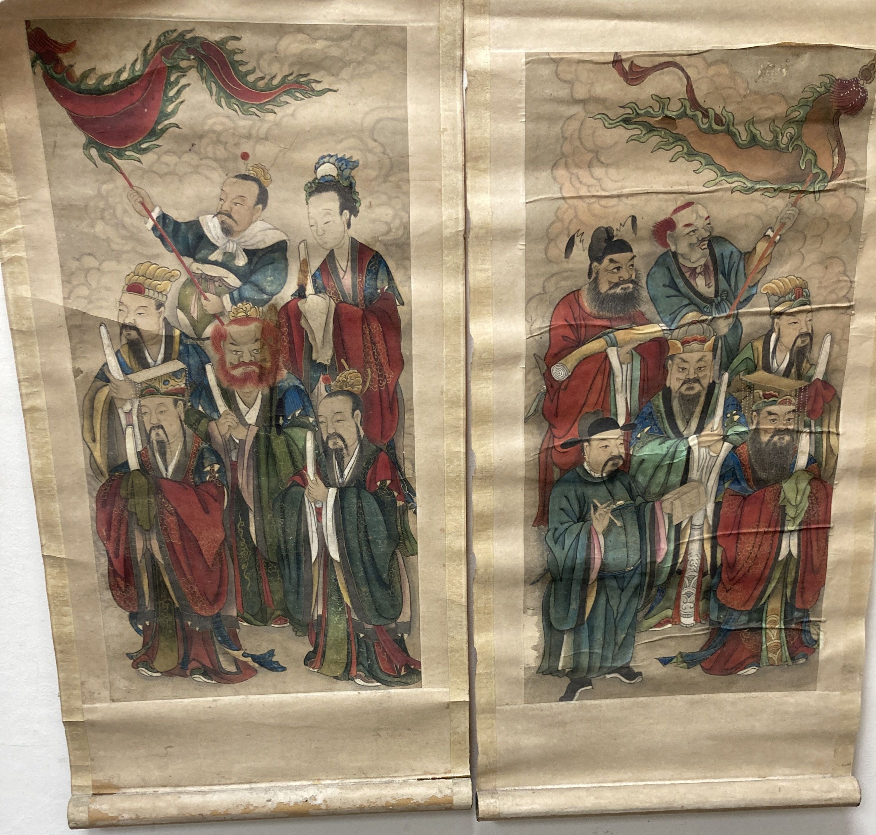 A set of ten Chinese scroll paintings on paper of immortals, early 20th century,